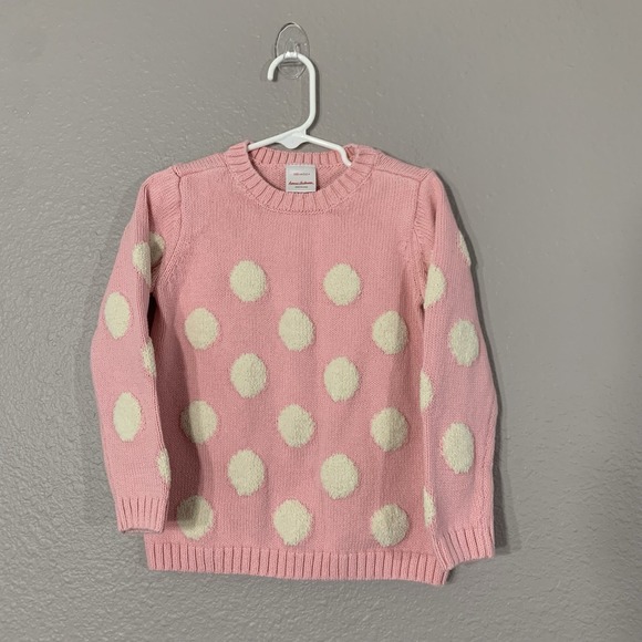 Hanna Andersson Pink Ivory Marshmallow Dot Crew Neck Sweater Size 100 US 4 - Picture 1 of 7
